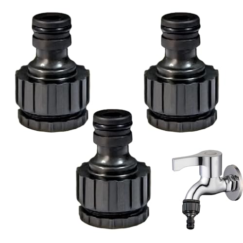 3 Stück Wasserhahn Adapter, Gartenschlauchanschluss Adapter, 1/2 Zoll 3/4 Zoll Kunststoff Schlauchanschluss, 2-in-1 Garten Schraubgewinde Hahnverbinder, für Wasserhahn Schlauch Anschluss (Schwarz) von Bipl