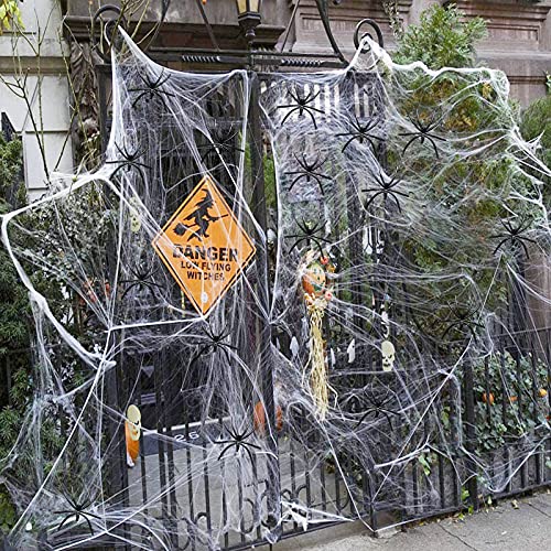 Halloween Deko Set,200g Dehnbare Spinnennetze &40Künstliche Spinnen-Perfekt für Innen/Außen, Garten,Tür Fenster Kamin Häuser Spukhaus&Partyzubehör-Schaurige Atmosphäre für Ihre Feier von Bipl