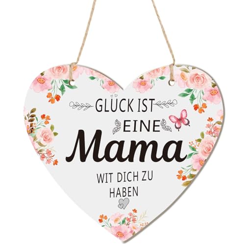 Bipl Holz Deko-Herz Geschenk, Glück ist eine Mama wit dich zu haben Holzkarte in Herzform, Weihnachtsgeschenke für Mama, Geburtstagskarte Muttertagsgeschenk von Bipl