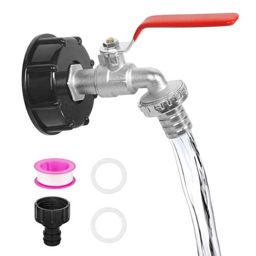 IBC Tank Auslaufhahn, 1/2 Zoll Regenwassertank IBC Tankarmatur, 1000L Wassertank Zubehör Auslaufhahn 3/4 Zoll, mit Gartenschlauch Adapter, IBC Tank Zubehör, für Wassertank Wasserhahn von Bipl