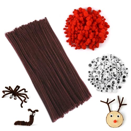 Pfeifenputzer Braun Set, 100 Stück Chenilledraht Pfeifenreiniger zum Basteln, 150 Stück Rote Pompons, 150 Wackelaugen Selbstklebend, Kinder für Weihnachtsdekoration Weihnachten Rentieren Bastelzubehör Pfeifenputzer Braun Set, 100 Stück Chenilledraht Pfeifenreiniger zum Basteln, 150 Stück Rote Pompons, 150 Wackelaugen Selbstklebend, Kinder für Weihnachtsdekoration Weihnachten Rentieren Bastelzubehör von Bipl