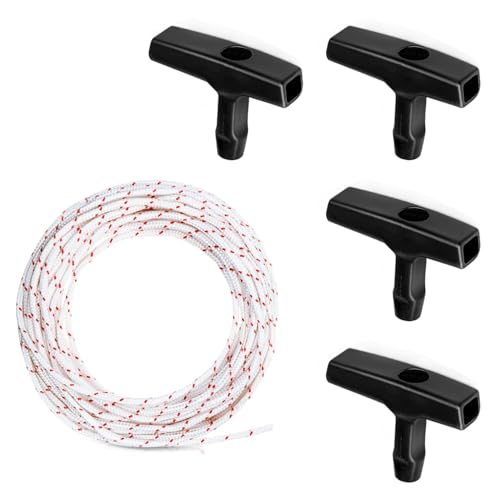 Starterseil Rasenmäher 10 Meter, Ersatz Zugseil, 3mm Rasenmäher Seilzug, mit 4 Stück Starter Griff, für Rasenmäher Kettensäge Trimmer Kantenschneider Freischneider Motorteile von Bipl