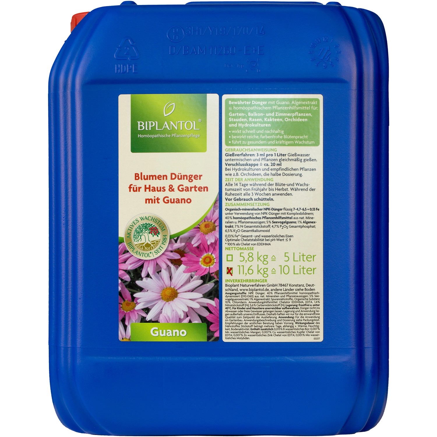 Biplantol Zierpflanzen- und Blumendünger Guano 10 l von Biplantol