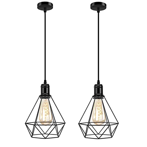 Biqing Vintage Pendelleuchte Hängelampe Käfig Hängende Lampe, E27 Lampenfassung, Retro Lampenschirm Licht für Küche, Wohnzimmer, Ø 20cm (Keine Glühbirnen), 2 Stück von Biqing