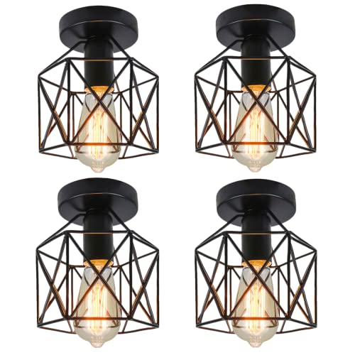 Biqing Industrial Vintage Deckenleuchte Retro Deckenlampe Industrie Kronleuchter Lampenschirm Semi-Flush Mount Pendelleuchte mit E27 Fassung. (Schwarz/4) von Biqing