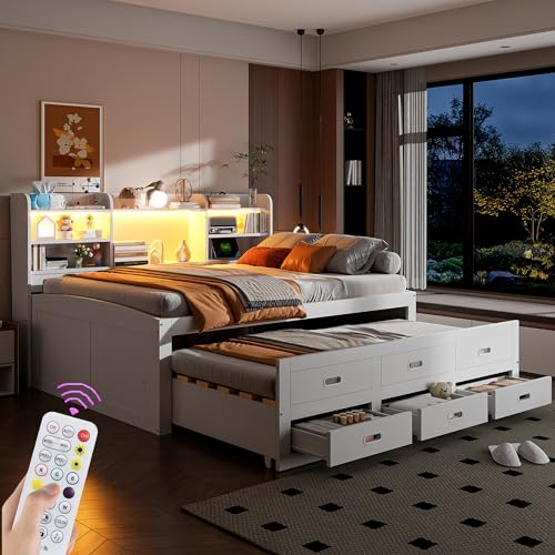 Biqzuya Multifunktionales Schlafsofa 140 x 200 cm – LED-Bedienung, 3 Schubladen, Nachttische, USB-C – ohne Matratze von Biqzuya