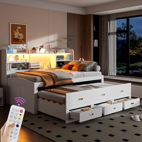 Biqzuya Multifunktionales Schlafsofa 90 x 200 cm – LED-Bedienung, 3 Schubladen, Nachttische, USB-C – ohne Matratze von Biqzuya