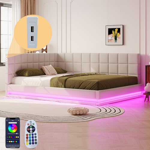 Biqzuya Multifunktions-Bett, 160 x 200 cm, mit LED-Beleuchtung, USB-Anschlüssen und Lattenrost – weicher Samtstoff, bequem von Biqzuya