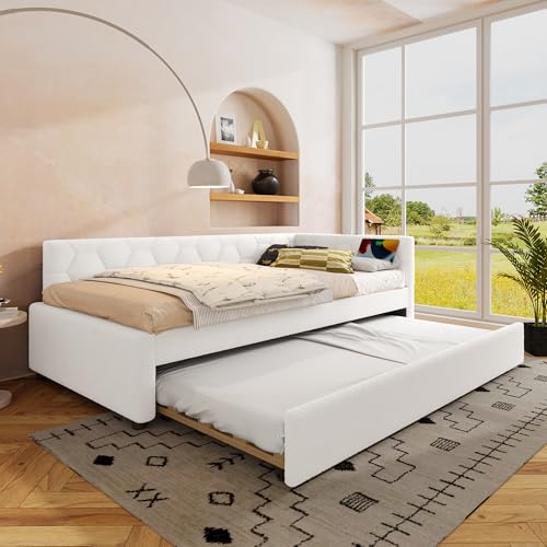 Biqzuya Multifunktions-Schlafsofa, 90 x 200 cm – integriertes Licht + Lattenrost, USB-/Typ-C-Aufladung, weiches Mikrofaser, einziehbares Bett – Weiß Biqzuya Multifunktions-Schlafsofa, 90 x 200 cm – integriertes Licht + Lattenrost, USB-/Typ-C-Aufladung, weiches Mikrofaser, einziehbares Bett – Weiß von Biqzuya