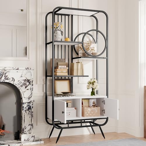 Biqzuya Regal mit Schrank, 80 x 30 x 180 cm – Aufbewahrung mit Doppelfunktion, Weiß/Schwarz – 3 Regale + Türen + erhöhte Metallbeine – modernes Design mit runden Details Biqzuya Regal mit Schrank, 80 x 30 x 180 cm – Aufbewahrung mit Doppelfunktion, Weiß/Schwarz – 3 Regale + Türen + erhöhte Metallbeine – modernes Design mit runden Details von Biqzuya
