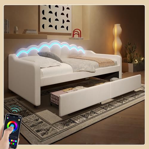 Biqzuya Schlafsofa mit integrierten Schubladen | 90 x 200 cm | Samt puderbeige | LED-Beleuchtung RGB 16 Farben | Sofa, Bett & Stauraum | ohne Matratze Biqzuya Schlafsofa mit integrierten Schubladen | 90 x 200 cm | Samt puderbeige | LED-Beleuchtung RGB 16 Farben | Sofa, Bett & Stauraum | ohne Matratze von Biqzuya