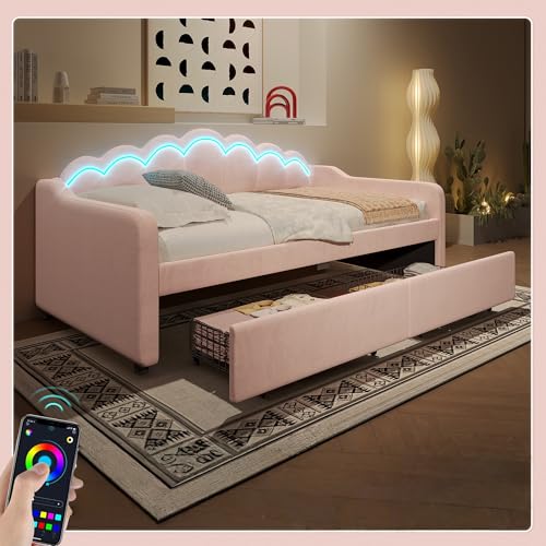 Biqzuya Schlafsofa mit integrierten Schubladen | 90 x 200 cm | Samt puderrosa | LED-Beleuchtung RGB 16 Farben | Sofa, Bett & Stauraum | ohne Matratze Biqzuya Schlafsofa mit integrierten Schubladen | 90 x 200 cm | Samt puderrosa | LED-Beleuchtung RGB 16 Farben | Sofa, Bett & Stauraum | ohne Matratze von Biqzuya