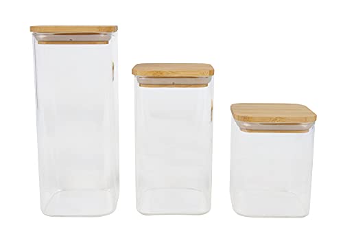 BIRAMBEAU - Küchenutensilien – Set mit 3 Einmachgläsern – Vorratsdosen – Deckel in transparent/braun – luftdicht – 450 ml & 750 ml & 950 ml von Birambeau