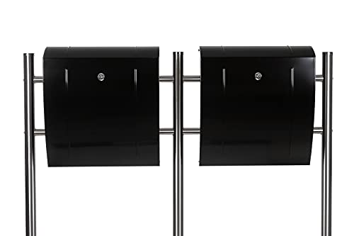 Birendy Design Doppel Briefkastenständer Set (Ständer und 2 Briefkästen) Edelstahl 120 cm hoch in Mehreren Farb Designs (Set mit HPB018-LH Schwarz) von Birendy