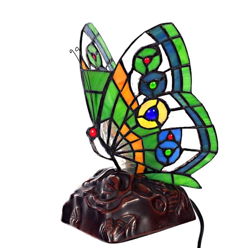 Birendy Lampe im Tiffany-Stil Figurenlampe Katze, Fisch, Pferd Schmetterling Dekorationslampe Glaslampe, Leuchte,Tischlampe, Tischleuchte (Schmetterling-204) von Birendy