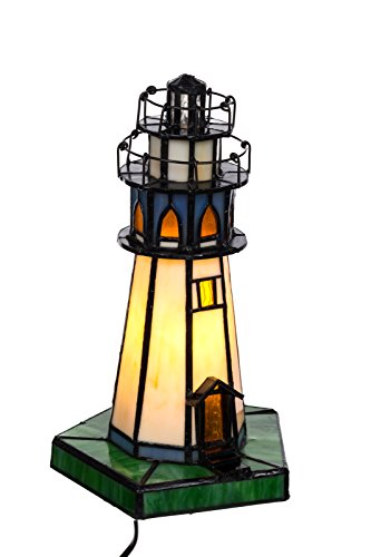 Birendy Tischlampe im Tiffany Style Leuchtturm, Tiff 130, Tischlampe Motiv Lampe, Dekorationslampe, Tiffany Style, Glaslampe, von Birendy