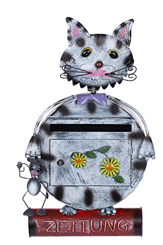 Briefkasten Katze 12A478-2 Handbemalt Metall Zeitungsrohr Wandbriefkasten 74cm von Birendy