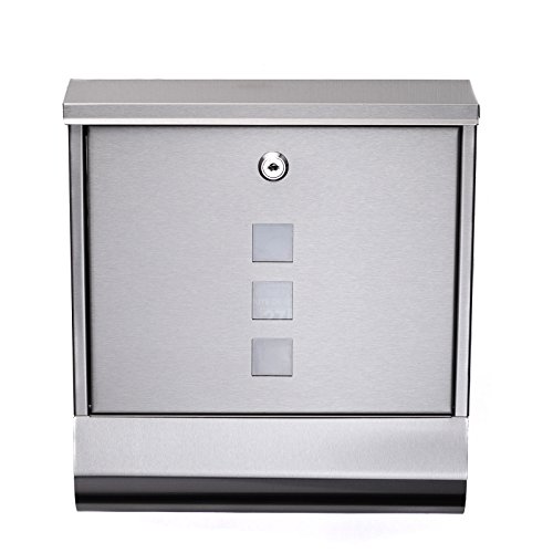 Briefkasten mit Zeitungsrohr Edelstahl 35 cm hoch in Silber HPB2210, Wandbriefkasten mit Befestigungsmaterial Rostfrei von Birendy