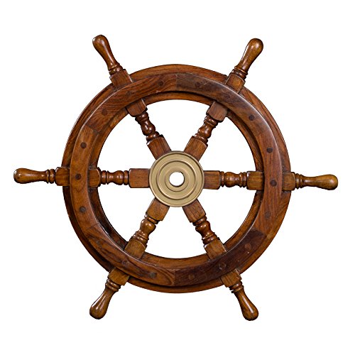 Dekoratives Steuerrad aus Holz mit Messingnabe. Von S bis XL Nautik Optik, Boot, Schiff, Maritim (Größe XL - 60 cm) von Birendy