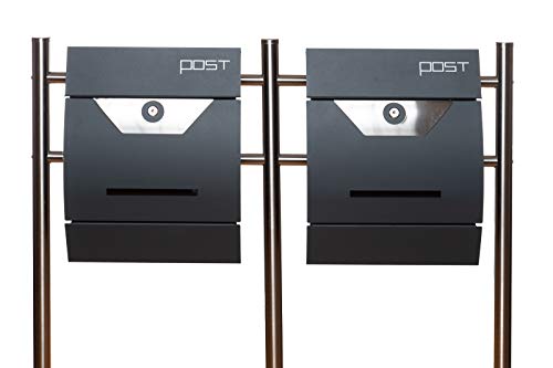 Design Doppel Briefkastenständer Set (Ständer und 2 Briefkästen mit Zeitungsfach) Edelstahl 120 cm hoch in Mehreren Farb Designs Rostfrei (Set mit Silber/Eeldstahl) von Birendy