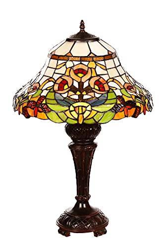 Lampe im Tiffany-Stil 16 Zoll Libelle, Schmetterling edel, Rose Dekorationslampe, Tiffany Stil, Glaslampe, Leuchte,Tischlampe, Tischleuchte (Tiff 185 Blume hell) von Birendy