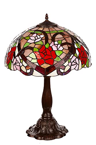 Lampe im Tiffany-Stil 16 Zoll Libelle, Schmetterling edel, Rose Dekorationslampe, Tiffany Stil, Glaslampe, Leuchte,Tischlampe, Tischleuchte (Tiff 188 Rose) von Birendy