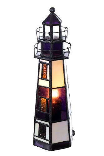 Birendy Lampe im Tiffany-Stil Leuchtturm Dekorationslampe, Glaslampe, Leuchte,Tischlampe, Tischleuchte (Weiß-violett) von Birendy