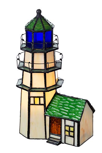 Birendy Lampe im Tiffany-Stil Leuchtturm Dekorationslampe Glaslampe, Leuchte,Tischlampe, Tischleuchte (Weiß-Grün) von Birendy