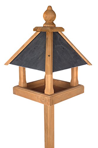 Edles Vogelhaus 3035 mit Ständer Massivholz 165 cm hoch und mit Schieferdach gedeckt Futterkrippe Futterspender Futterhaus von Birendy