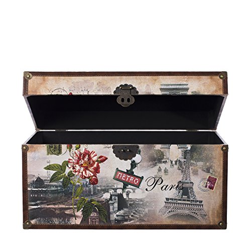 Truhe Kiste SJ08551 New York, Paris, Italien, Holztruhe mit Kunstleder bezogen Schatzkiste (Größe XL 59cm x 36cm x 33cm Paris) von Birendy