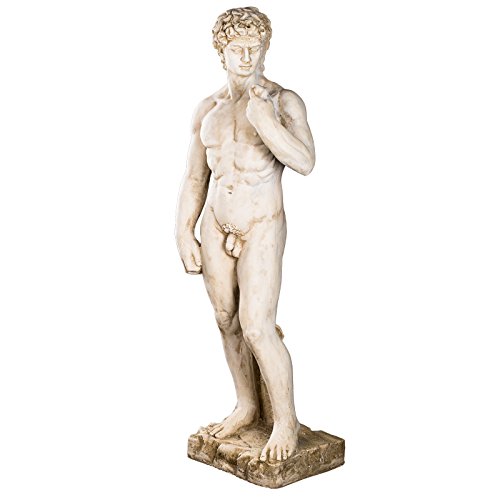 Wetterfeste Riesige schwere (14kg) Statue 108 cm hoch SYL-A 14014L- Michelangelos David, Gartenfigur, Dekofigur, Statue, Mythologie, Figur, Büsten, Dekorationsfigur für Innen und Außen, Polyresin , Gartendekoration, Gartenfigur, Skulptur in ANTIKBEIGE von Birendy