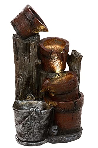 Zimmerbrunnen mit LED Leuchten, 58cm hoch Springbrunnen für Innen und Außen in verschiedenen Designs, Frosch, Elfe, Kinder, Krüge (Brunnen 13 Krüge) von Birendy