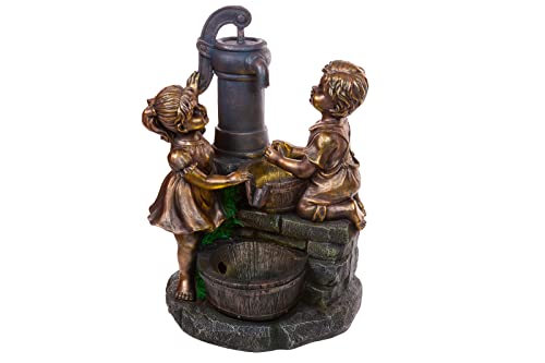 Zimmerbrunnen mit LED Leuchten, 74cm hoch, Springbrunnen für Innen und Außen in verschiedenen Designs, Frosch, Elfe, Kinder, Krüge (Brunnen 16 Kinder) von Birendy