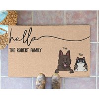Hallo Haustier Fußmatte Personalisiert, Familienname Fußmatte, Hunde Katzen Geschenk Für Zuhause, Haustiere, Personalisiertes Tierliebhaber von BirgitVStore