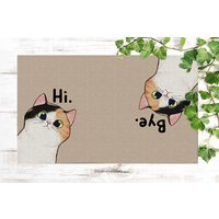 Hallo Tschüss Willkommen Katze Fußmatte, Housewarminggeschenk, Personalisierte Benutzerdefinierte Geschenk Für Neues Zuhause, Tier Süße von BirgitVStore