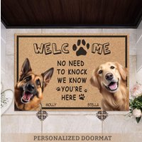 "Kein Bedürfnis Zu Klopfen, Wir Wissen, Dass Du Hier Bist, Hund Individuelle Fußmatte, Lustiger Hundeteppich, Willkommen Outdoor Teppich, Hunde von BirgitVStore