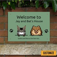 Personalisierte Hund & Katze Metallschild, Lustiges Haustierschild, Haustier-Yard-Schild, Haustiergartenschild, Haustier-Willkommensschild von BirgitVStore