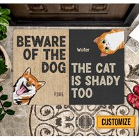 Vorsicht Vor Dem Hund Und Katze, & Katze Personalisierte Fußmatte, Lustige Haustier-Willkommens-Fußmatte, Outdoor-Teppich, Haltbare von BirgitVStore