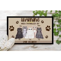 Warnbereich Patrolliert Von Katzen, Personalisierte Dekorative Matte, Lustiger Warnender Katzenteppich, Wohnkultur Warnbereich Patrolliert Von Katzen, Personalisierte Dekorative Matte, Lustiger Warnender Katzenteppich, Wohnkultur von BirgitVStore
