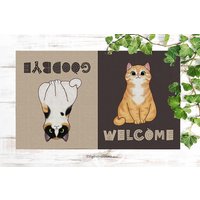 Willkommen Auf Wiedersehen Katze Fußmatte, Housewarminggeschenk, Abschlussgeschenk, Haustürmatte, Katzenfußmatte Anpassen, Personalisierte Lustige von BirgitVStore