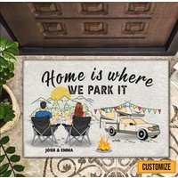 Zuhause Ist, Wo Wir Es Parken Personalisierte Camper Fußmatte Geschenk Für Van Dekor Rv Camping Zeltplatz von BirgitVStore