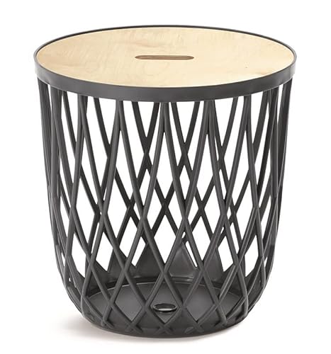 BirnePower Beistelltisch Couchtisch Korbtisch Kaffeetisch mit Holzplatte aus Bambus Tisch Aufbewarungskorb Sofatisch Multifunktionskorb (20L anthrazit) von BirnePower