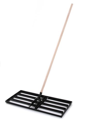 BirnePower Flächenebner Rasenrechen mit Stiel 150cm Rakel Stahl Rasen Rakel Levelingrake Rasen-Nivellierung Rasennivellierwerkzeug Rasenschieber 75 x 35 cm schwarz von BirnePower