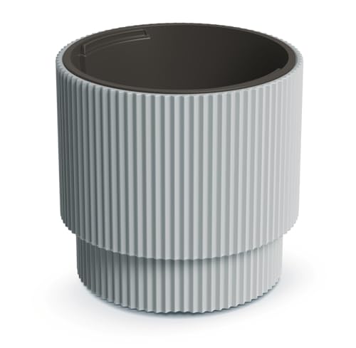 Blumentopf Blumenkübel Pflanzentopf Pflanzkübel DBMIN mit Einsatz Höhe 37,5 cm Gerillt Rippen-Design Übertopf Rillen Grau ⌀ 39,5 cm von BirnePower
