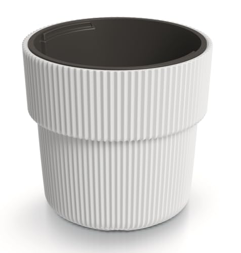 Blumentopf Blumenkübel Pflanzentopf Pflanzkübel DBMIR mit Einsatz Höhe 28,5 cm Gerillt Rippen-Design Übertopf Rillen Weiß ⌀ 29,9 cm von BirnePower