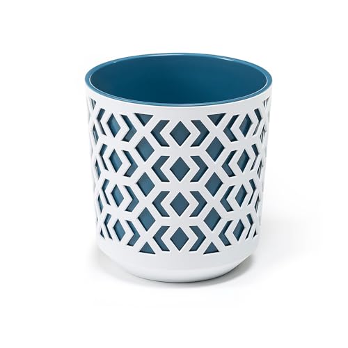 Blumentopf Blumenkübel Übertopf Pflanztopf Deko Gemustert Kräutertopf mit Einsatz Lochmuster Weiß/Blau ø 29 cm von BirnePower