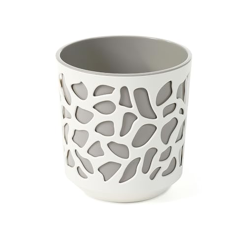 Blumentopf Blumenkübel Übertopf Pflanztopf Deko Gemustert Modern Kräutertopf mit Einsatz Loch-Design Creme/Grau ø 29 cm von BirnePower