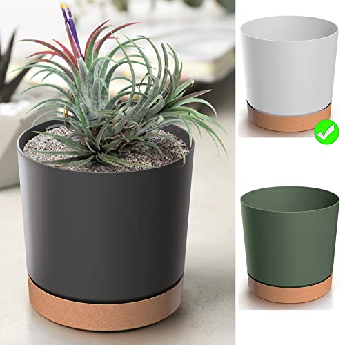 Blumentopf Blumenkübel Übertopf Rund mit ECO Wood Untersetzer Pflanzkübel Pflanztopf Matt (110 Weiß) von BirnePower