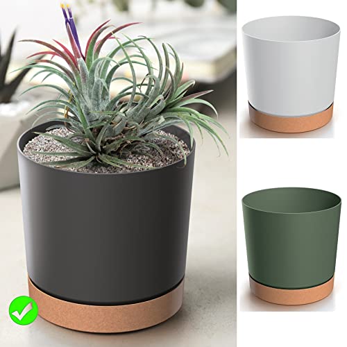 Blumentopf Blumenkübel Übertopf Rund mit ECO Wood Untersetzer Pflanzkübel Pflanztopf Matt (110 Anthrazit) von BirnePower