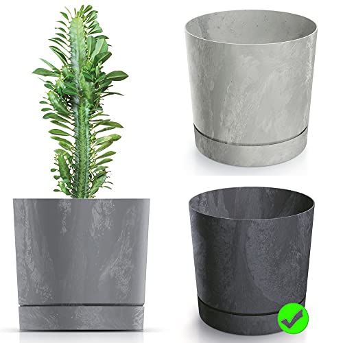 Blumentopf Blumenkübel Übertopf Rund mit Untersetzer TUBO P Beton Effect Pflanzkübel Pflanztopf Matt (Anthrazit, 110) von BirnePower